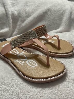 bebe Pink Rhinestone Thong Sandals with Tan Footbed Size 2/3